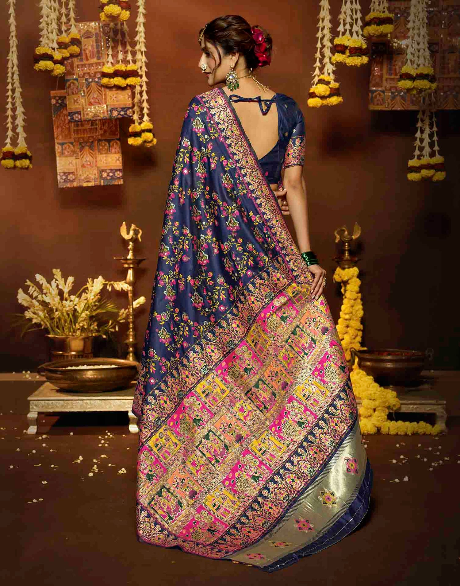 Navy Blue Silk Woven Banarasi Saree