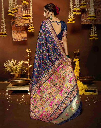 Navy Blue Silk Woven Banarasi Saree