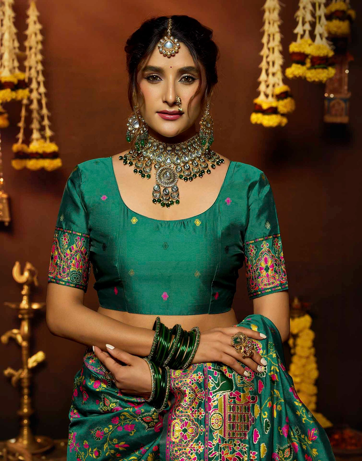 Teal Blue Silk Woven Banarasi Saree
