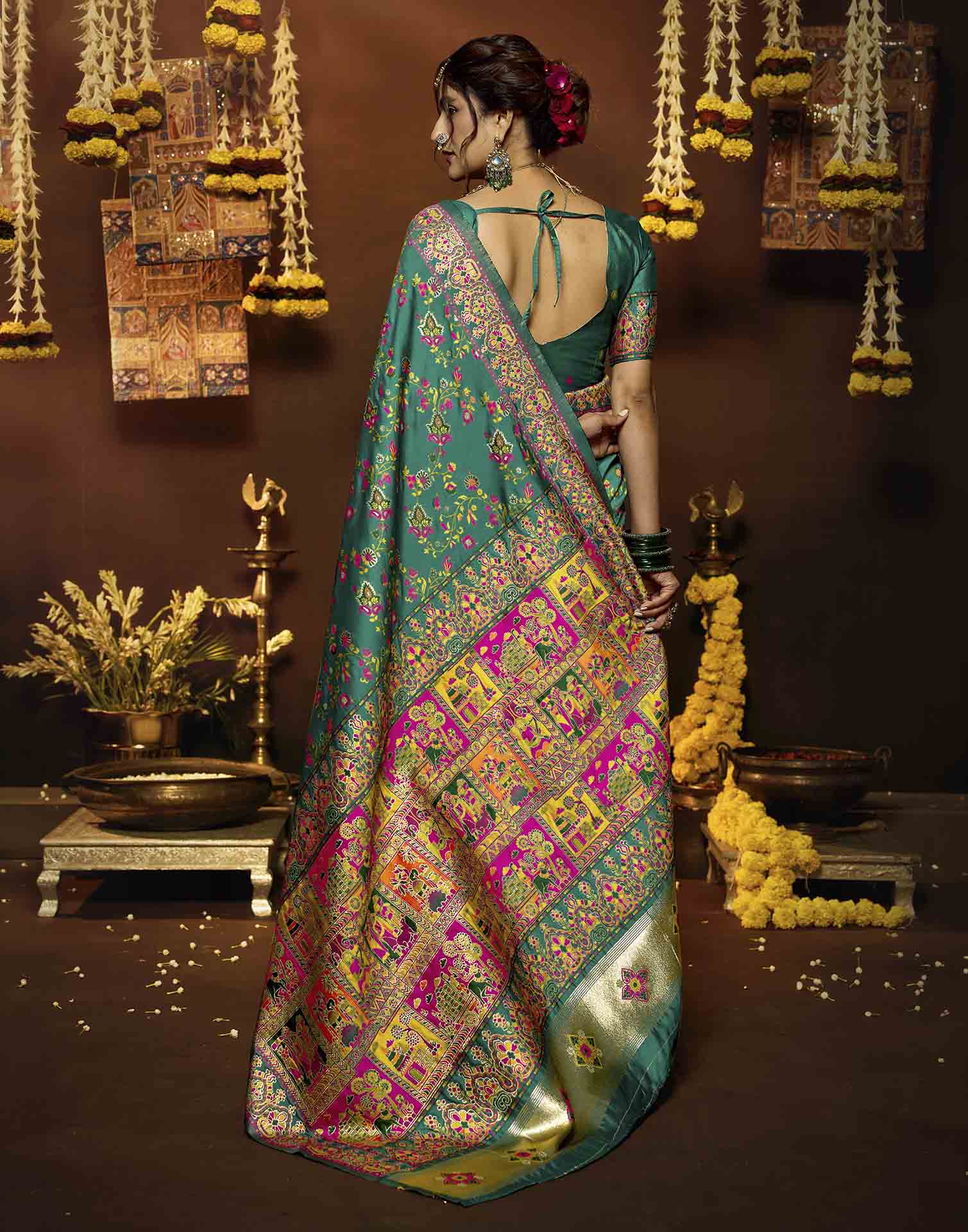 Teal Blue Silk Woven Banarasi Saree