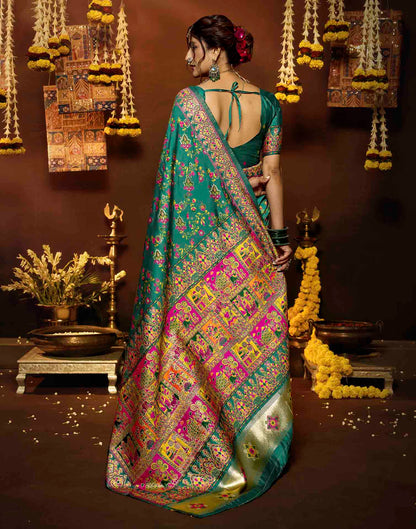 Teal Blue Silk Woven Banarasi Saree