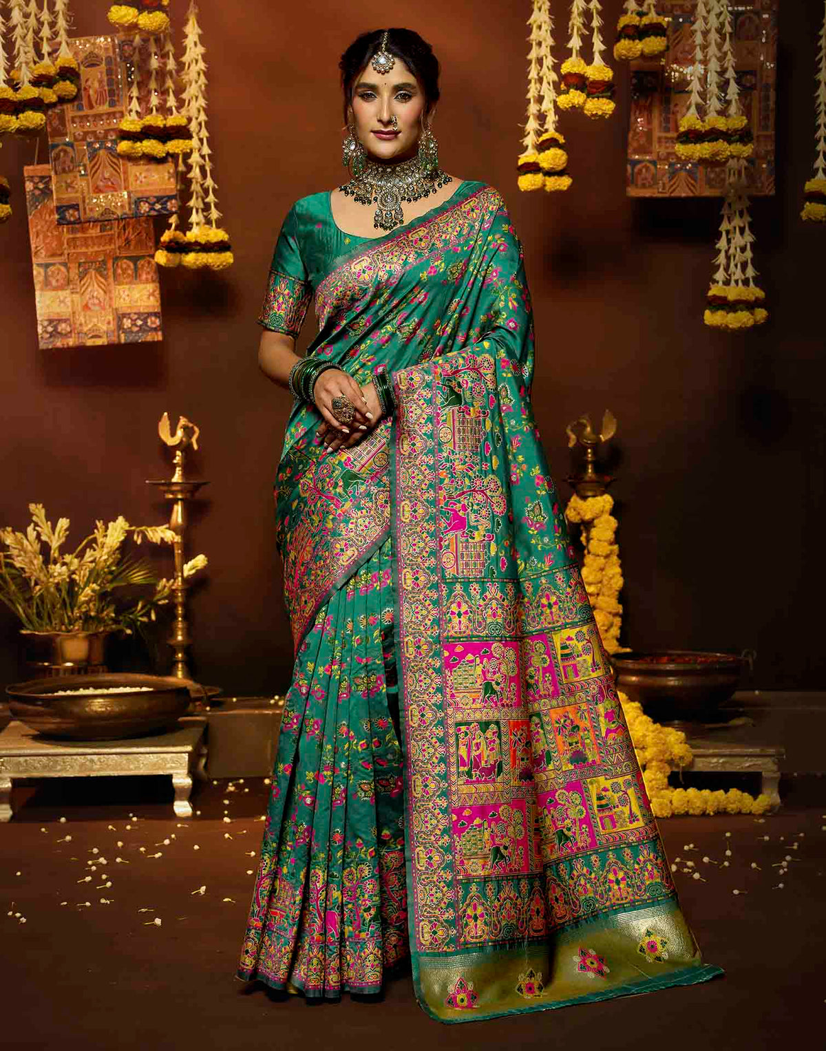 Teal Blue Silk Woven Banarasi Saree