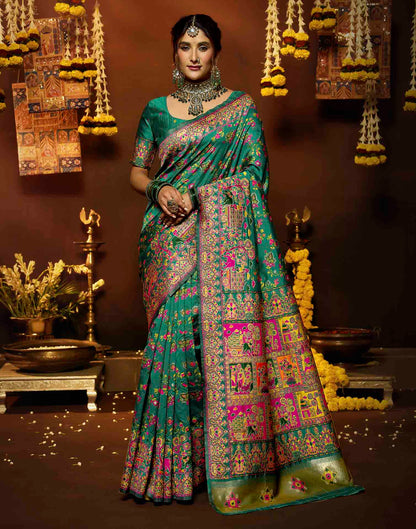 Teal Blue Silk Woven Banarasi Saree