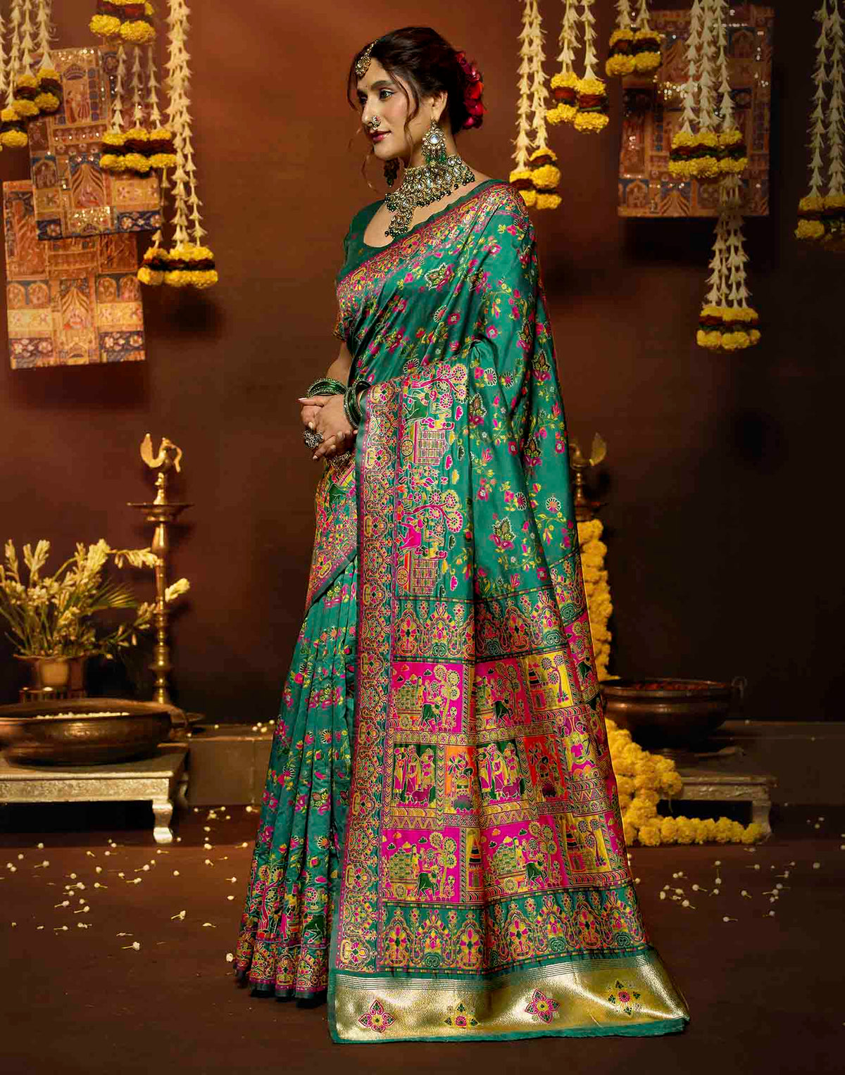 Teal Blue Silk Woven Banarasi Saree