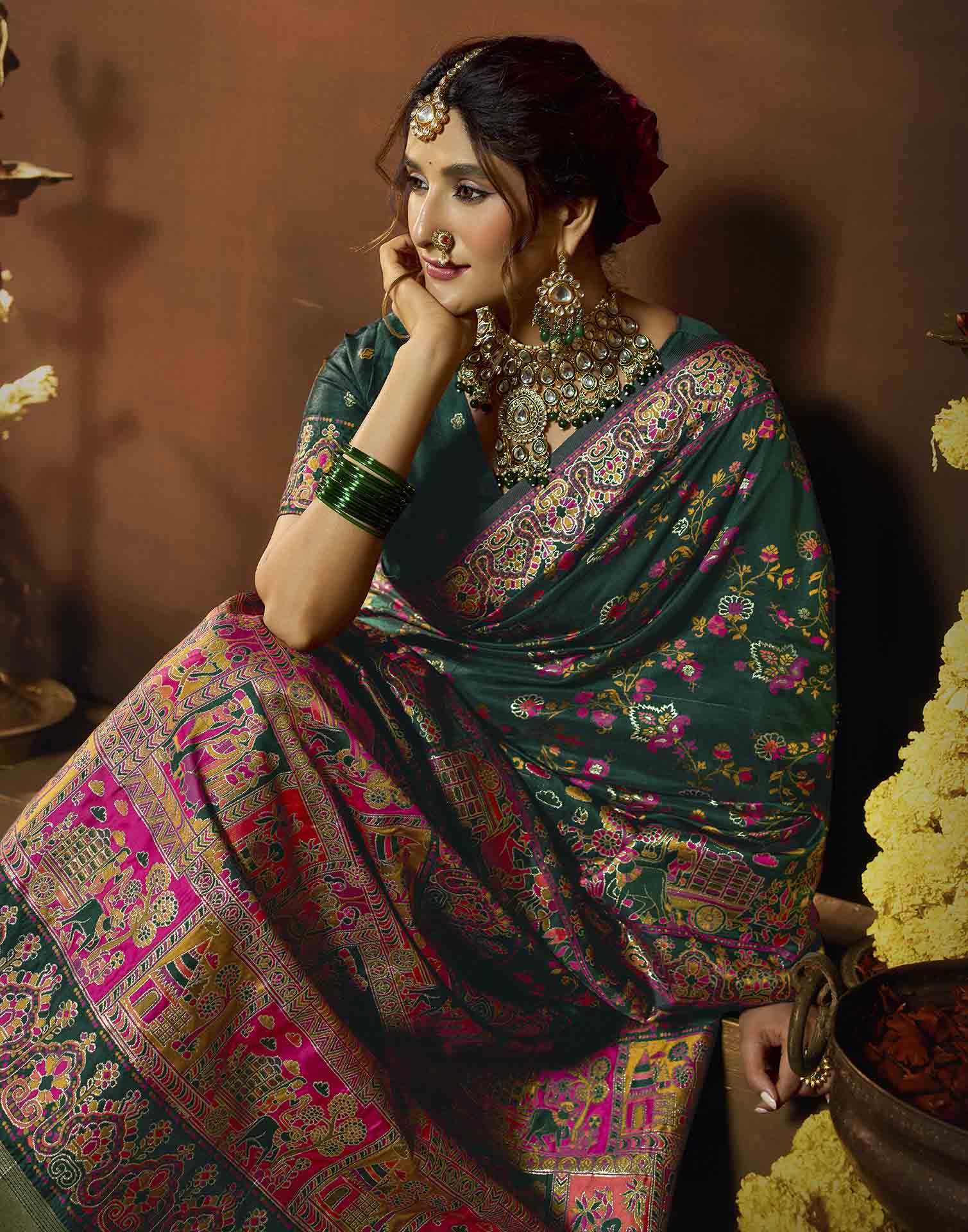 Dark Green Silk Woven Banarasi Saree