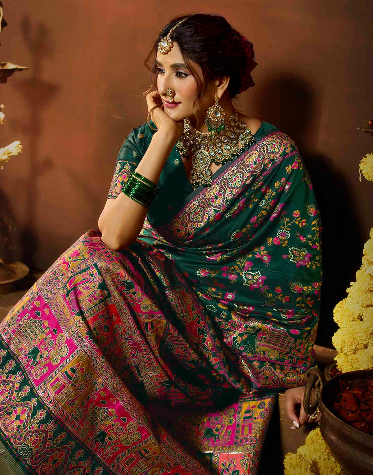 Dark Green Silk Woven Banarasi Saree