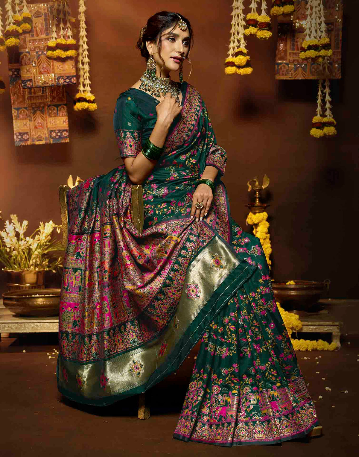 Dark Green Silk Woven Banarasi Saree