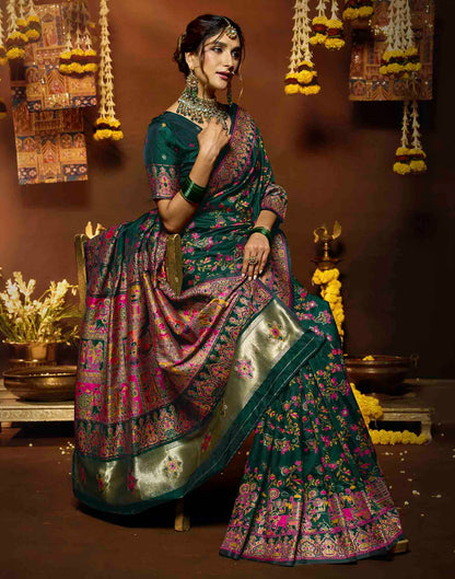 Dark Green Silk Woven Banarasi Saree
