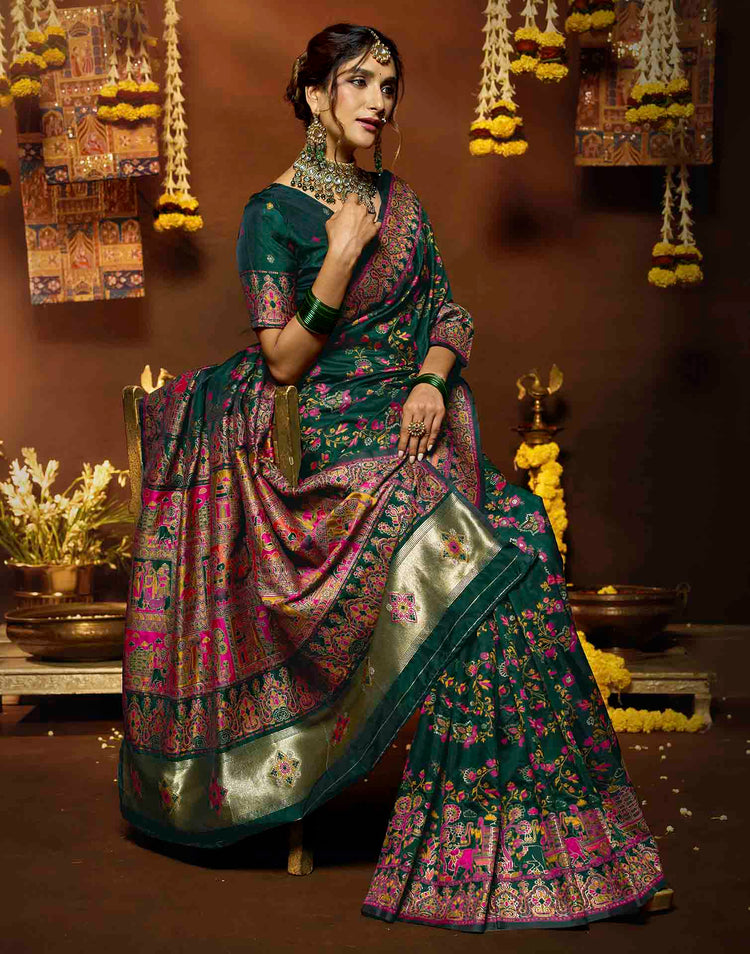Dark Green Silk Woven Banarasi Saree