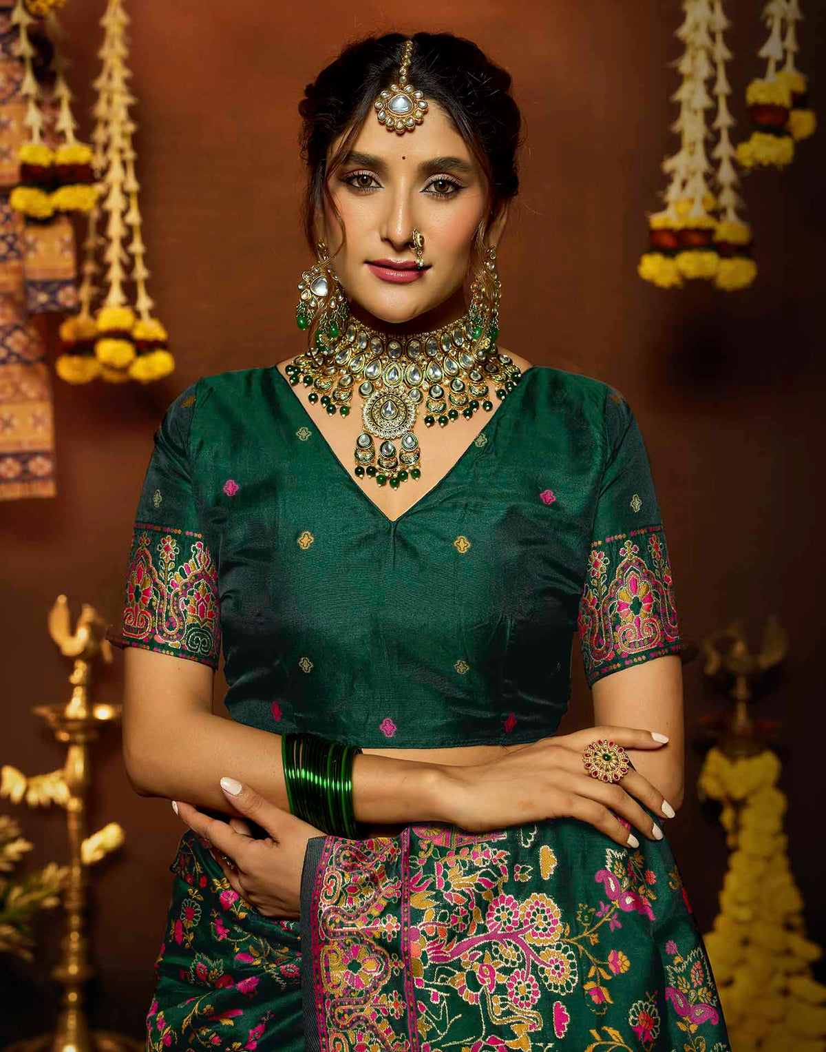 Dark Green Silk Woven Banarasi Saree