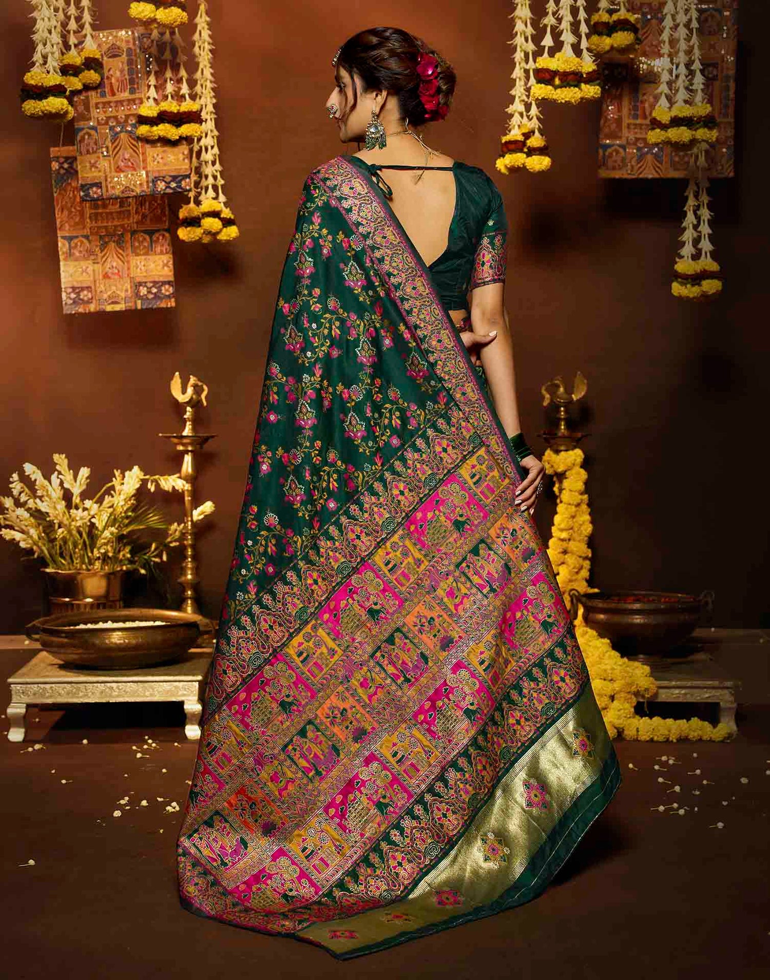 Dark Green Silk Woven Banarasi Saree
