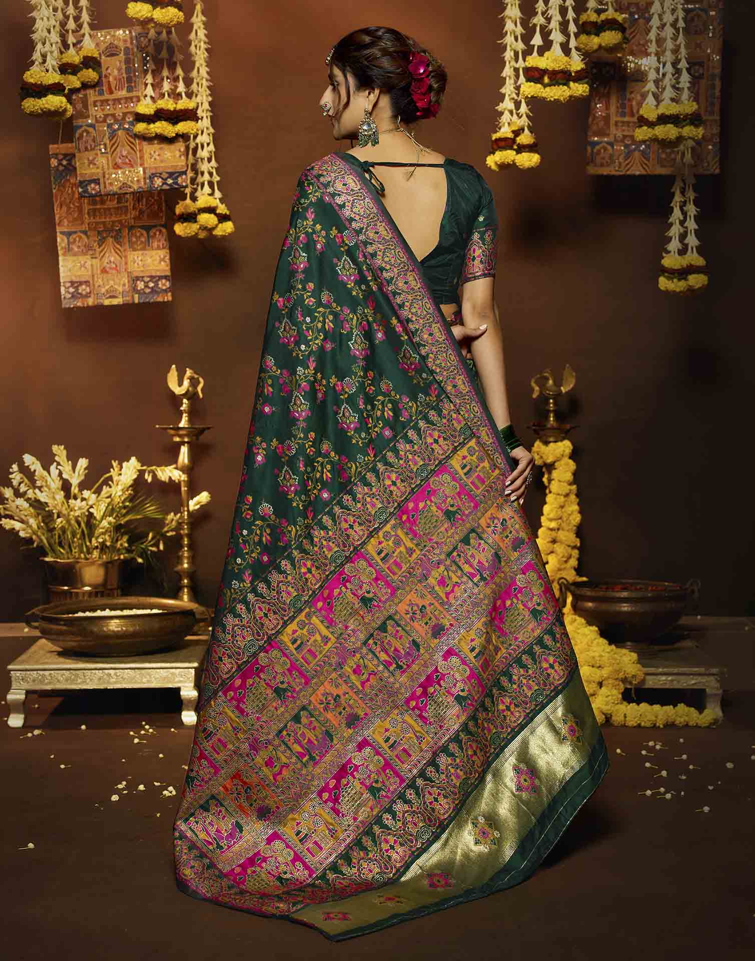 Dark Green Silk Woven Banarasi Saree