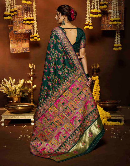 Dark Green Silk Woven Banarasi Saree