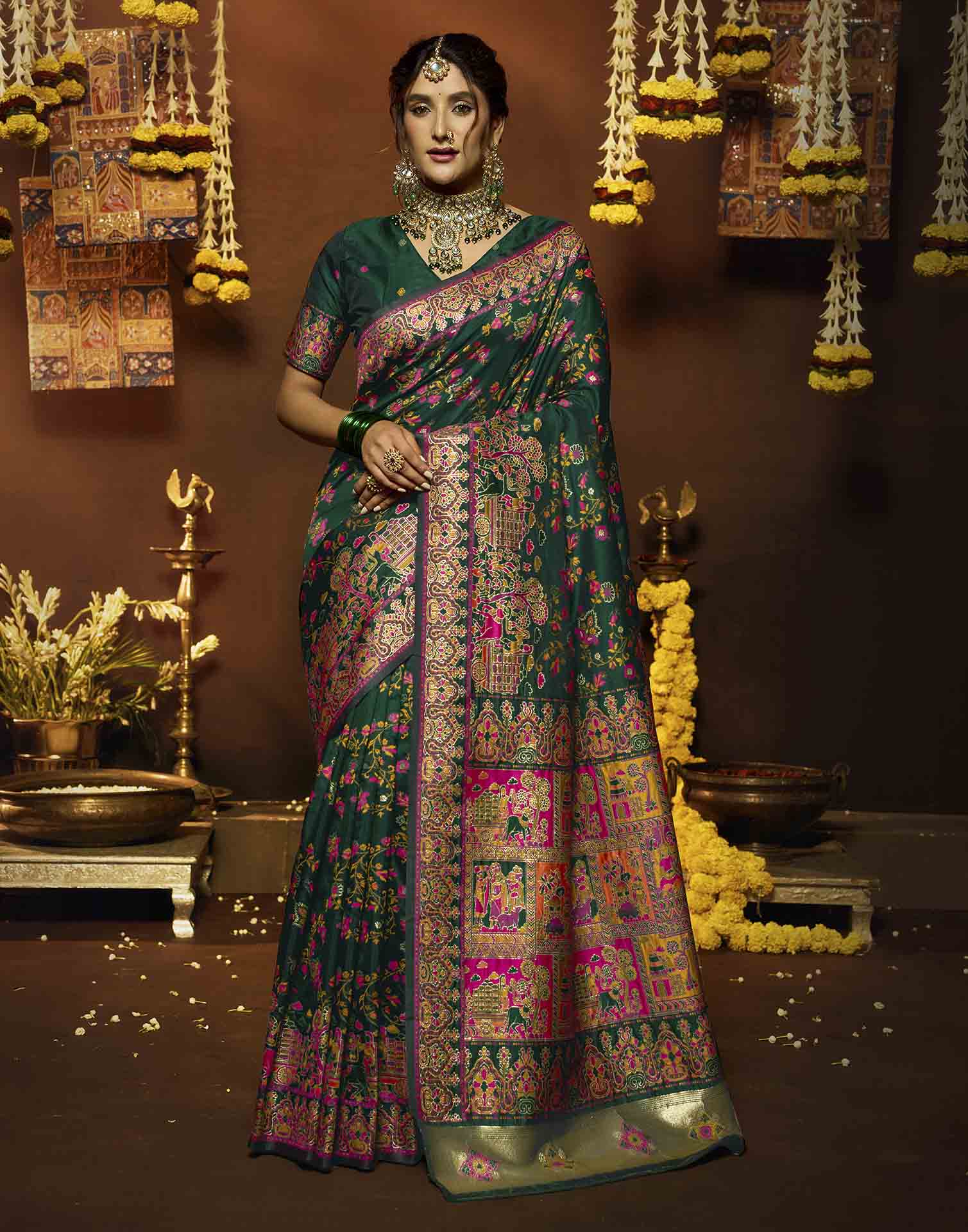 Dark Green Silk Woven Banarasi Saree
