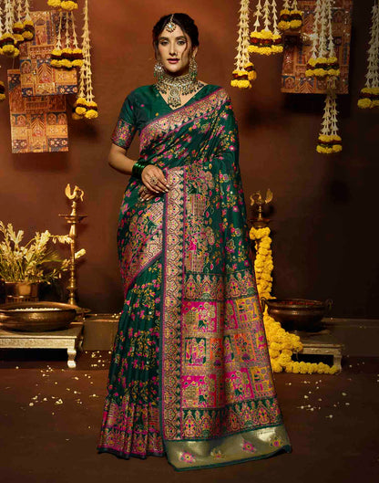 Dark Green Silk Woven Banarasi Saree