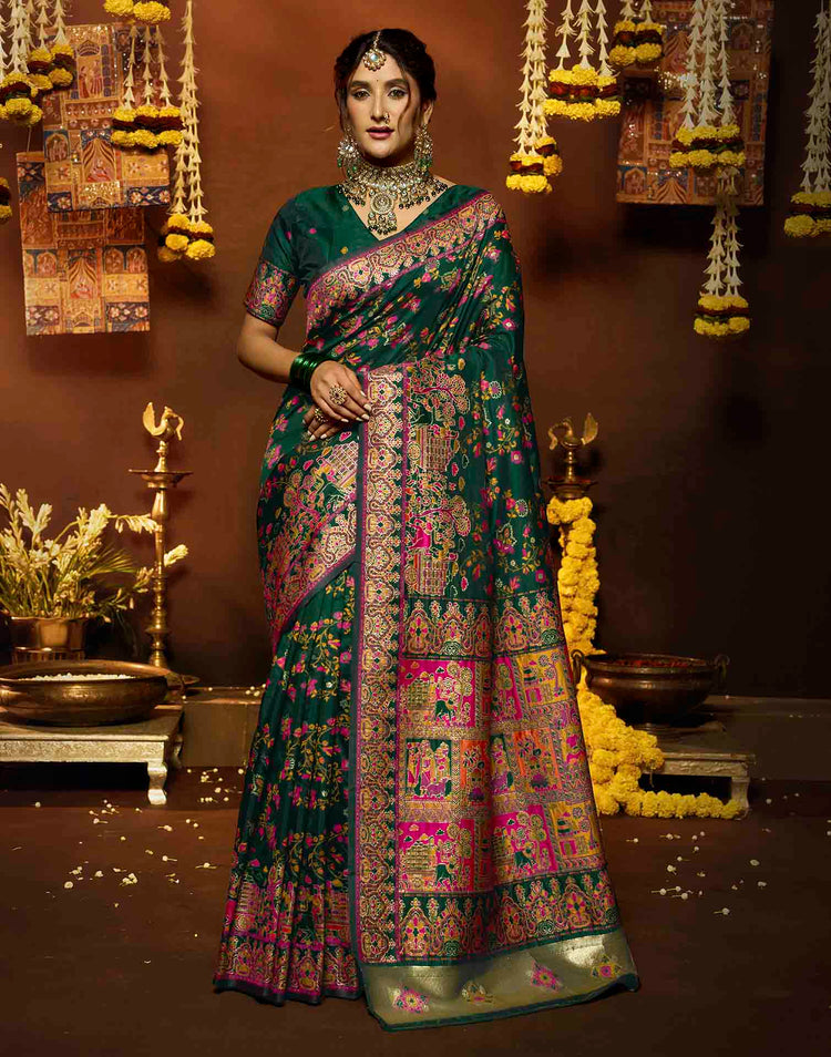 Dark Green Silk Woven Banarasi Saree