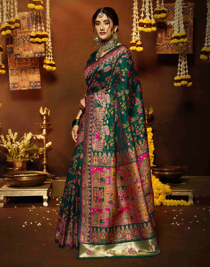 Dark Green Silk Woven Banarasi Saree