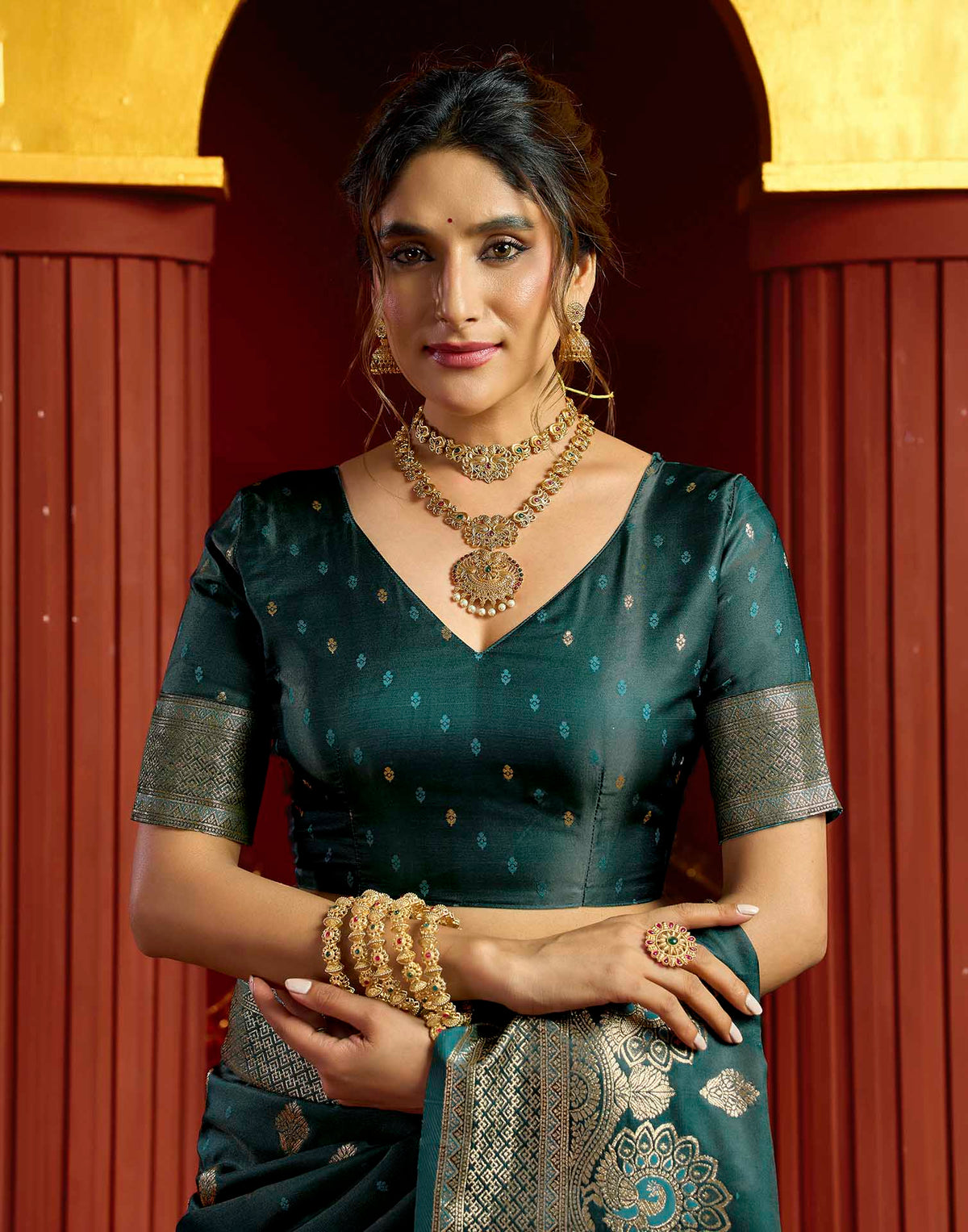 Teal Blue Silk Woven Banarasi Saree