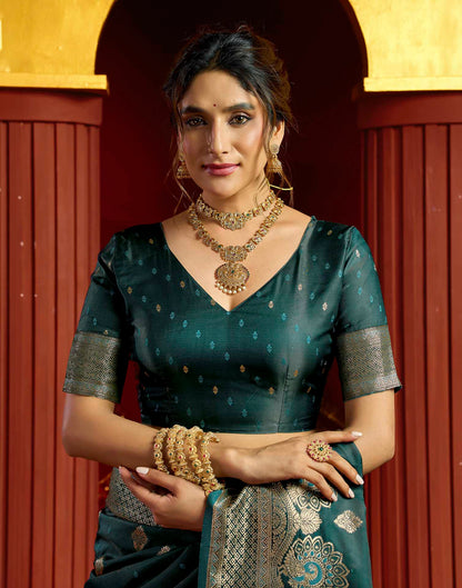 Teal Blue Silk Woven Banarasi Saree