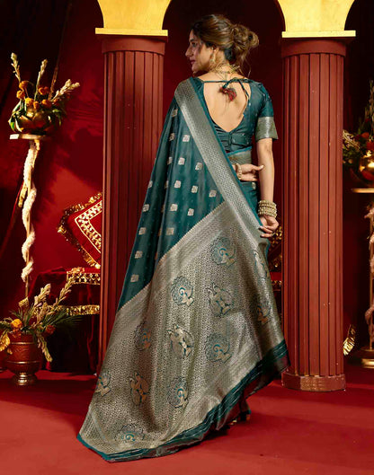 Teal Blue Silk Woven Banarasi Saree