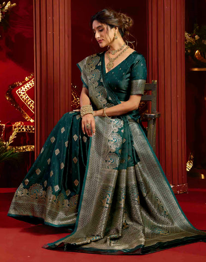 Teal Blue Silk Woven Banarasi Saree