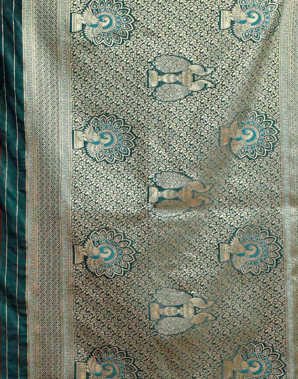Teal Blue Silk Woven Banarasi Saree