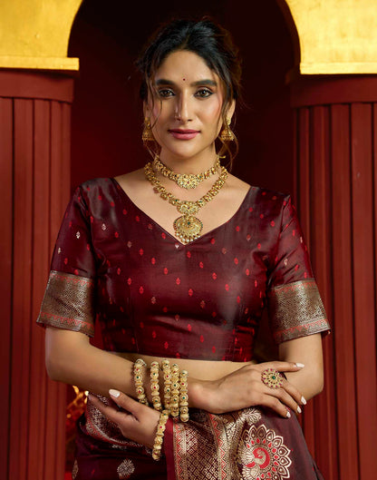 Maroon Silk Woven Banarasi Saree