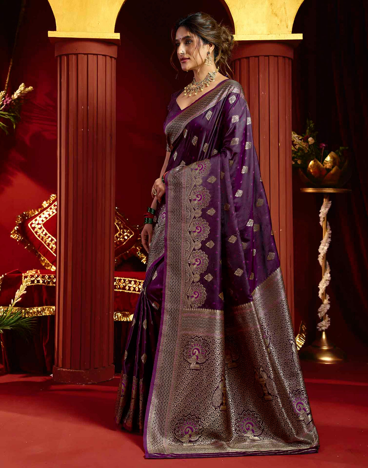Purple Silk Woven Banarasi Saree