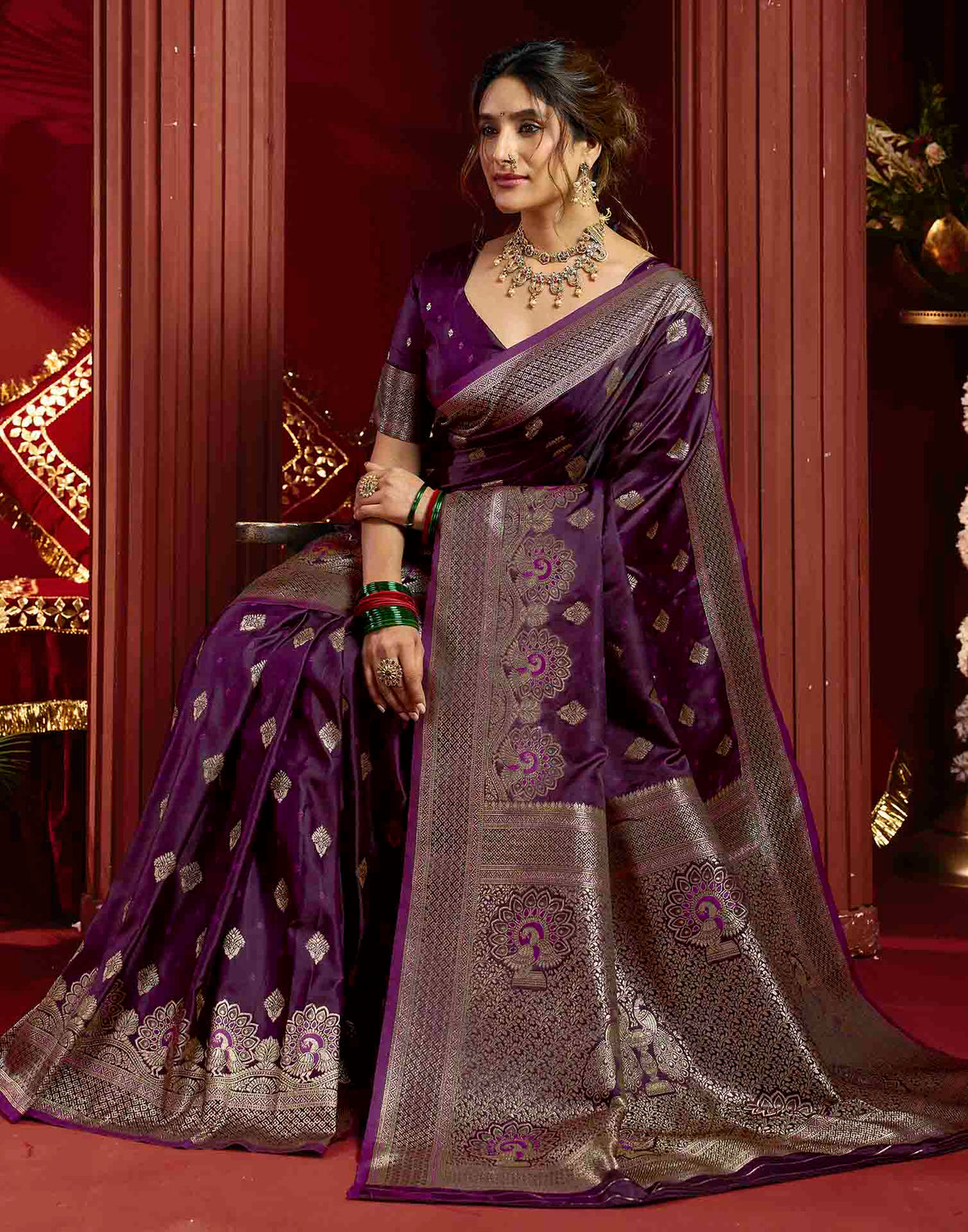Purple Silk Woven Banarasi Saree