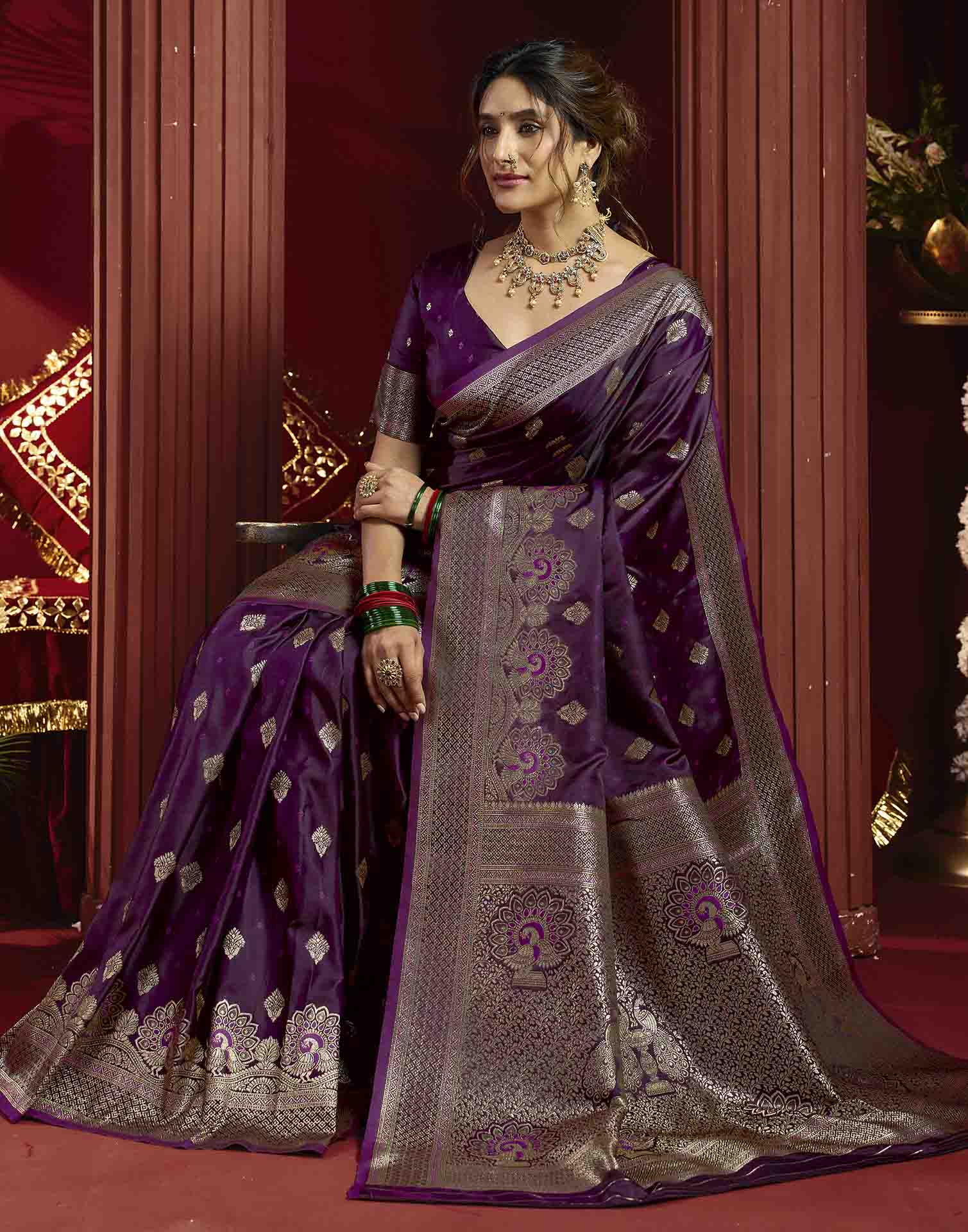 Purple Silk Woven Banarasi Saree