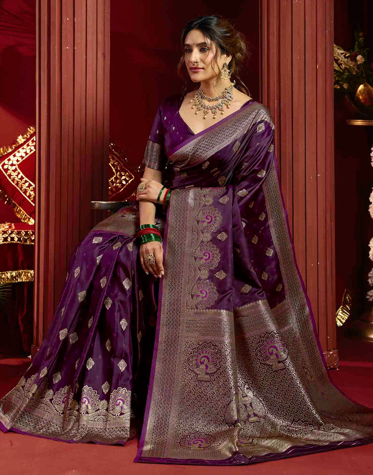 Purple Silk Woven Banarasi Saree
