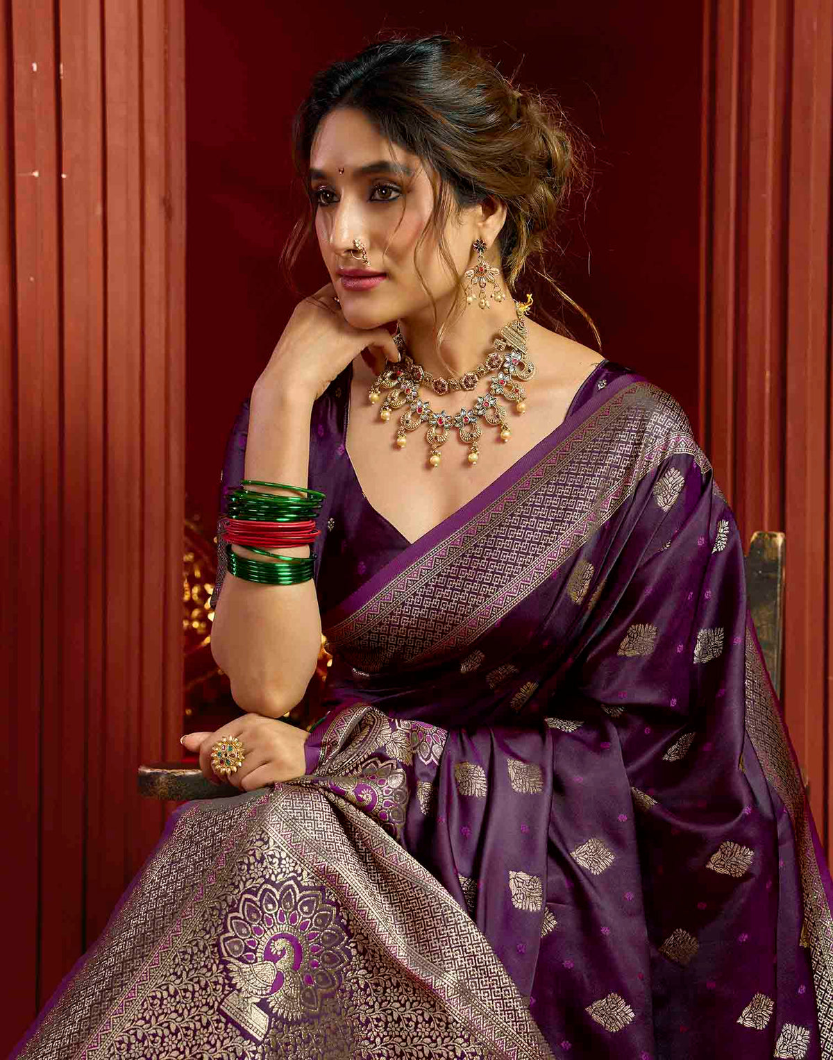 Purple Silk Woven Banarasi Saree