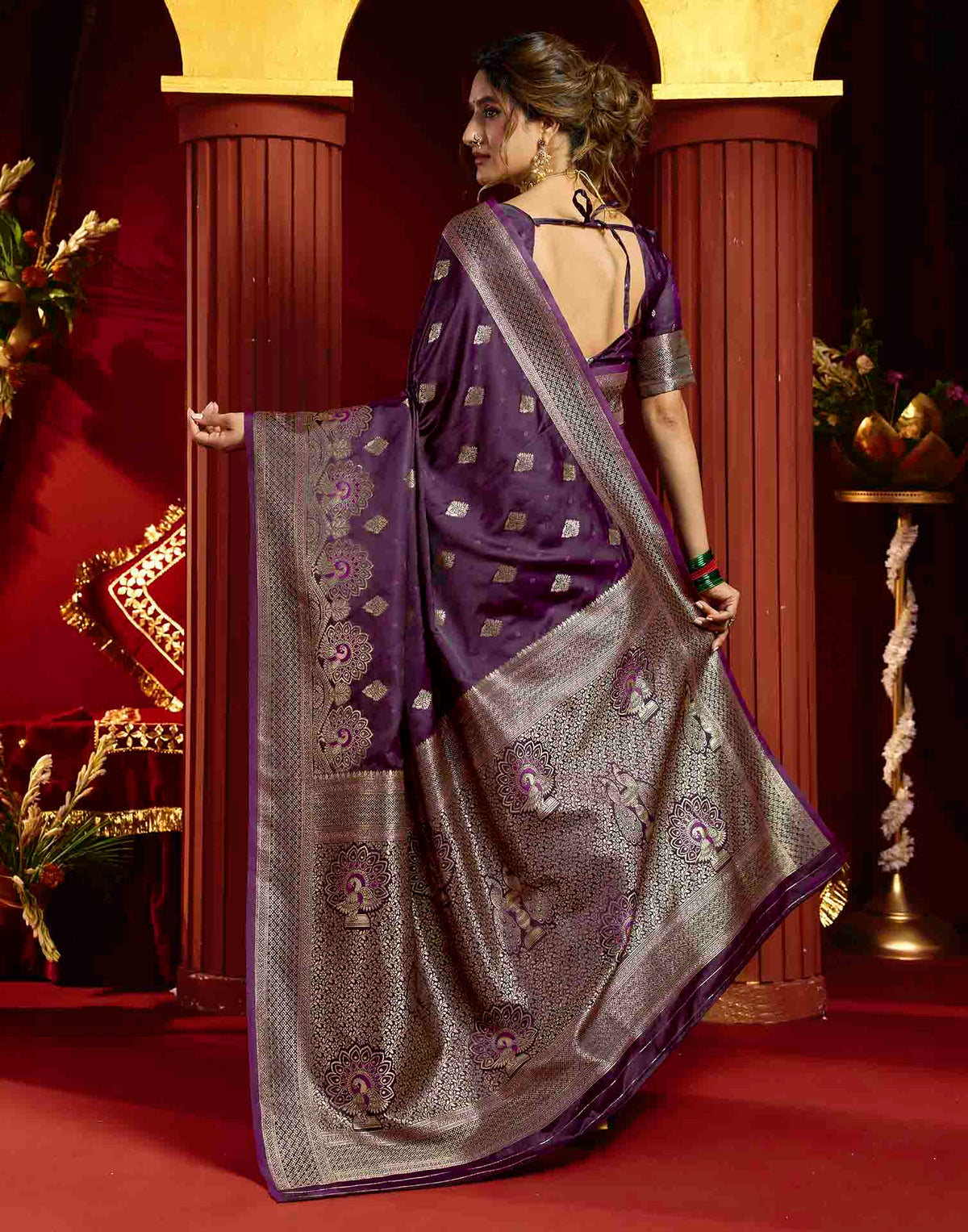 Purple Silk Woven Banarasi Saree