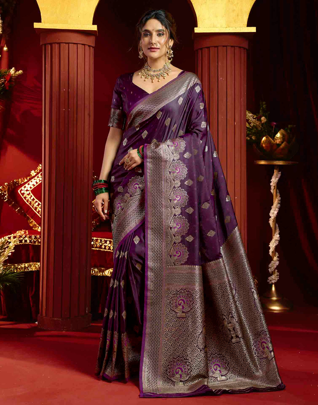 Purple Silk Woven Banarasi Saree