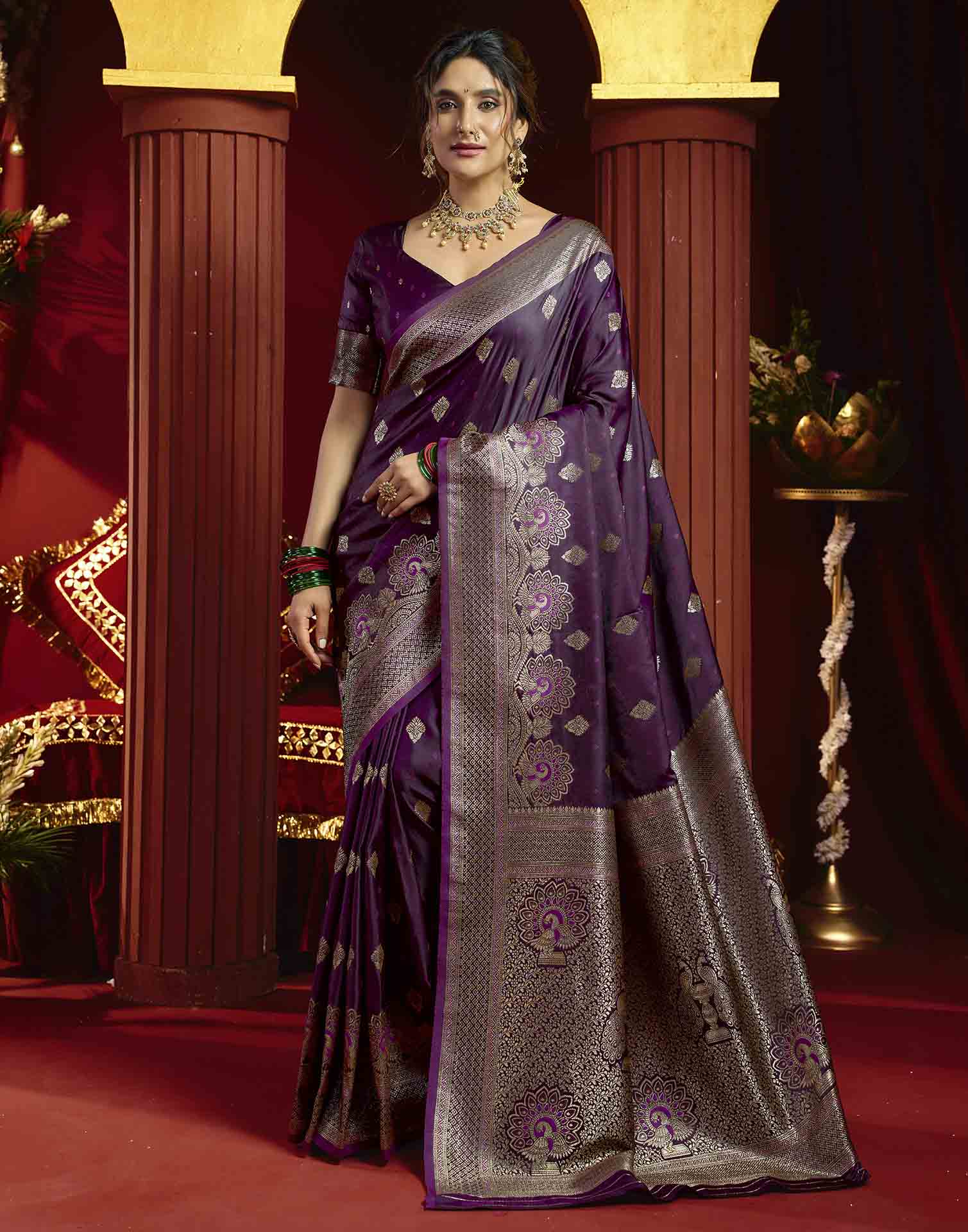 Purple Silk Woven Banarasi Saree