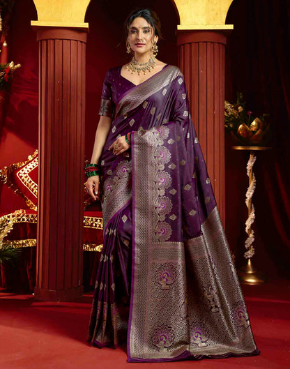 Purple Silk Woven Banarasi Saree