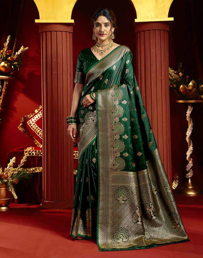 Dark Green Silk Woven Banarasi Saree