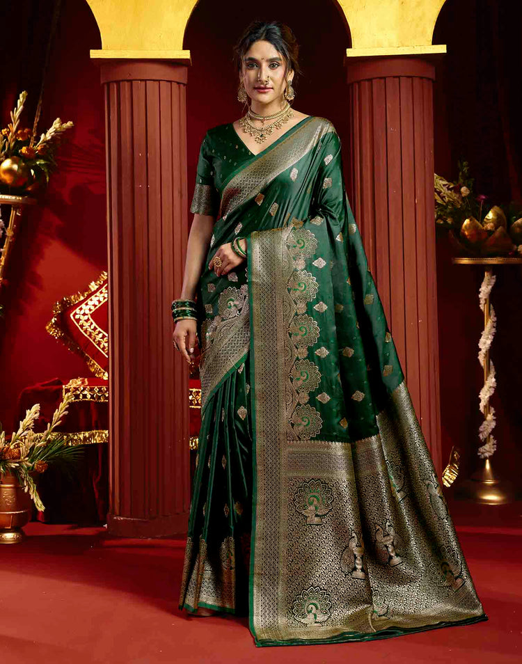 Dark Green Silk Woven Banarasi Saree