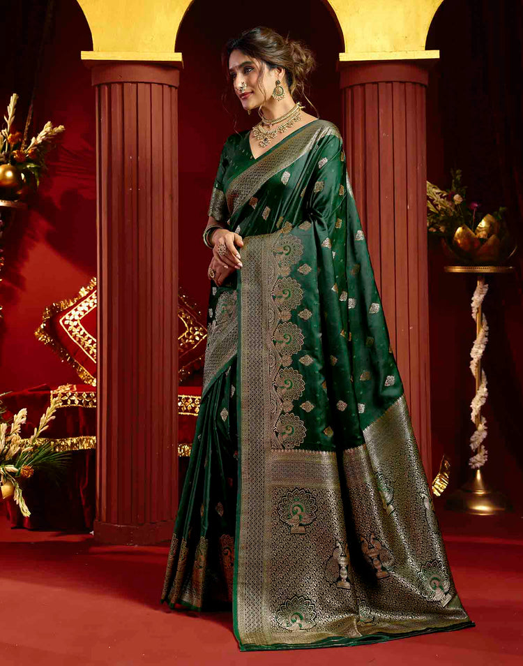 Dark Green Silk Woven Banarasi Saree