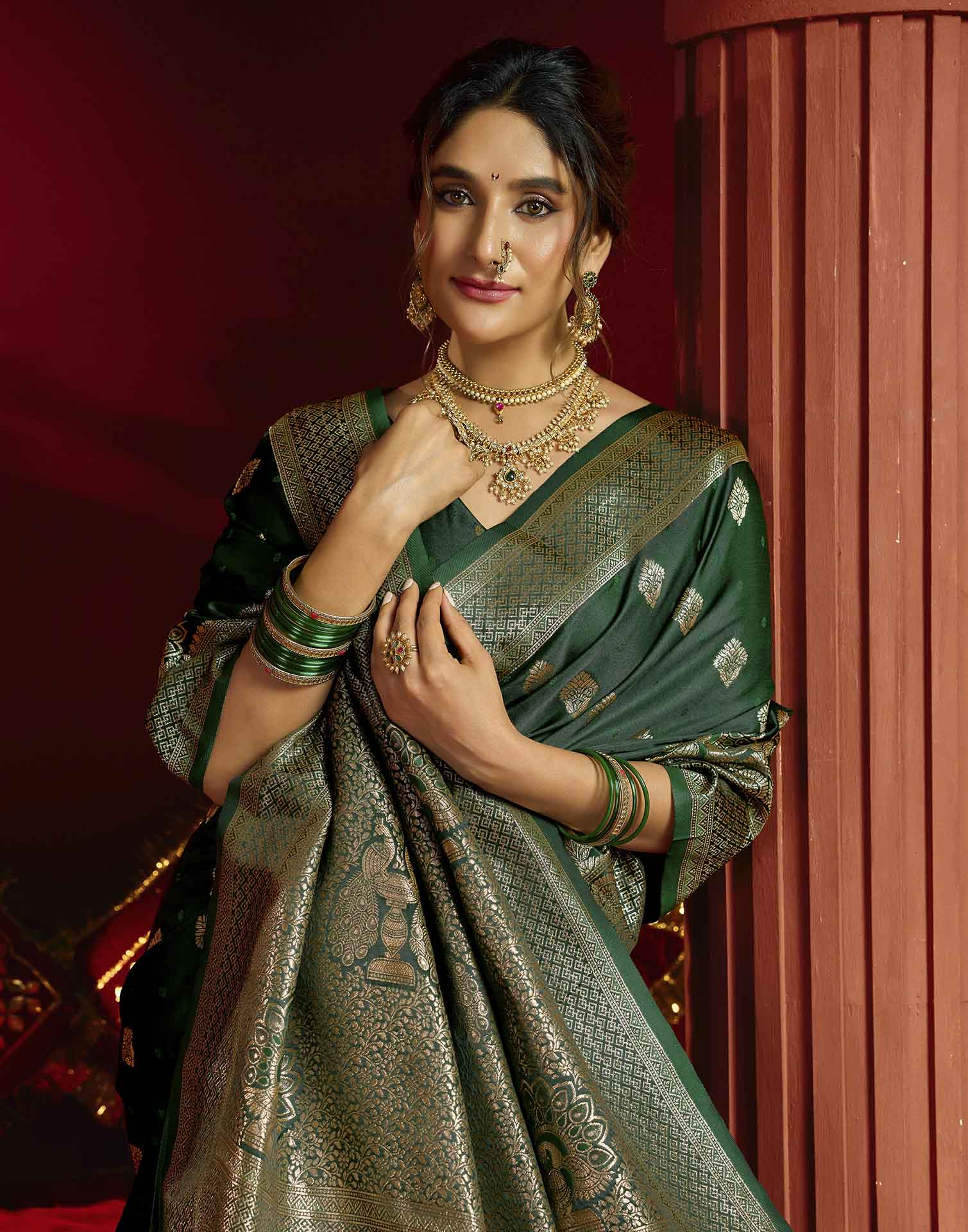 Dark Green Silk Woven Banarasi Saree