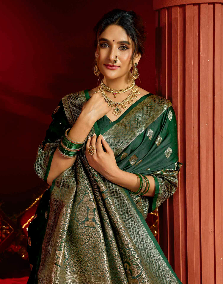 Dark Green Silk Woven Banarasi Saree