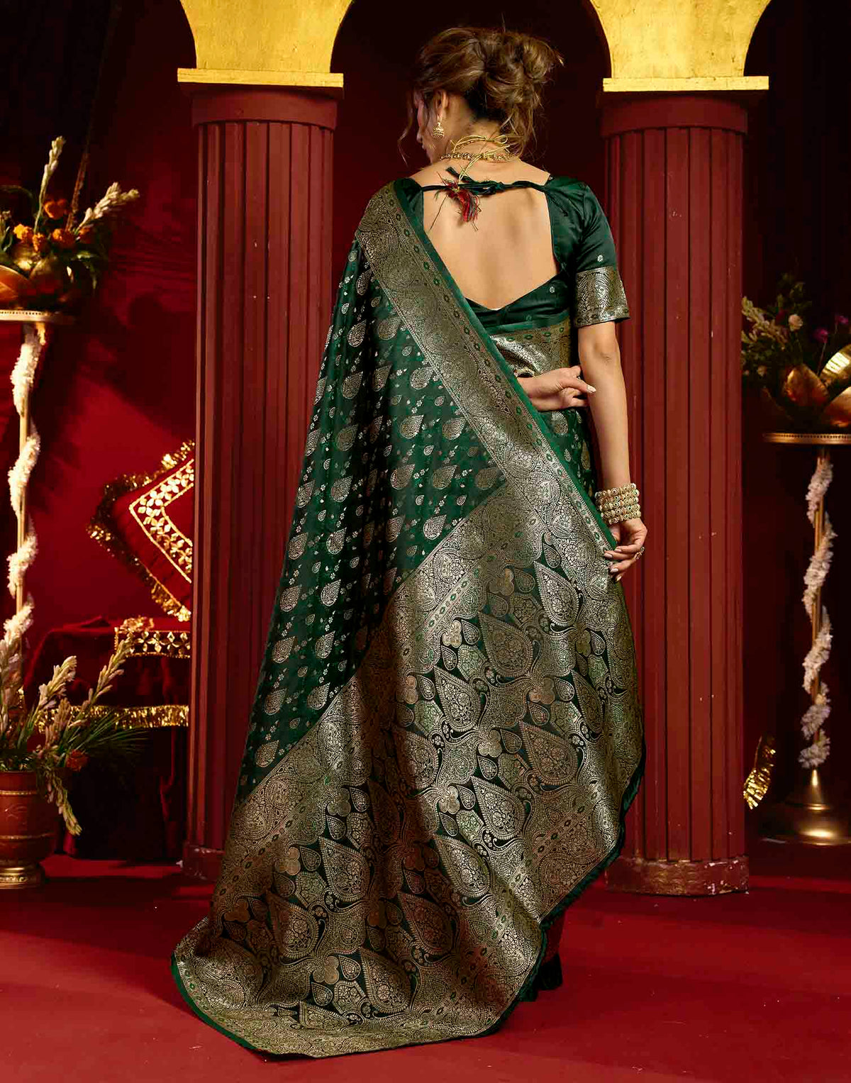 Dark Green Silk Woven Banarasi Saree