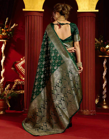 Dark Green Silk Woven Banarasi Saree