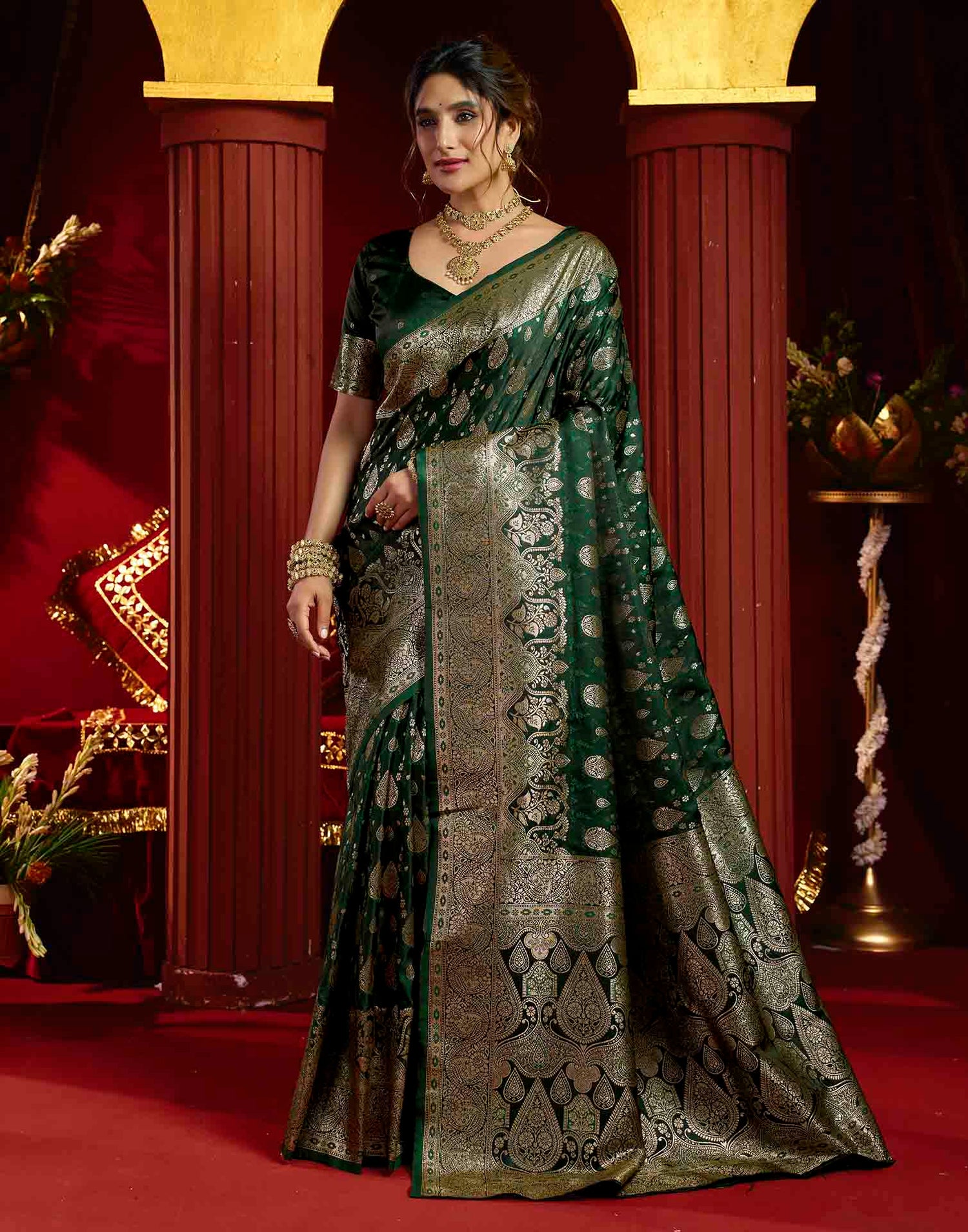 Dark Green Silk Woven Banarasi Saree