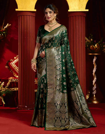 Dark Green Silk Woven Banarasi Saree