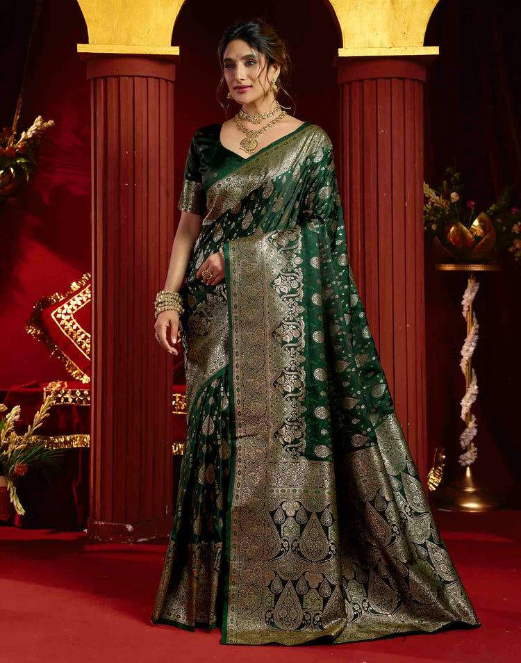 Dark Green Silk Woven Banarasi Saree