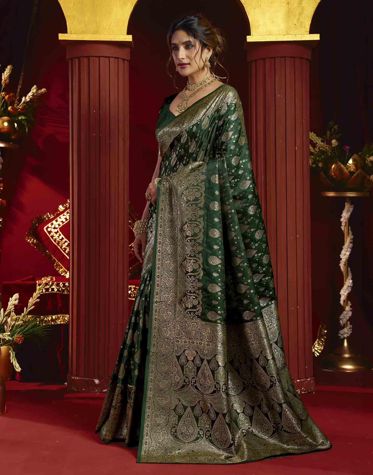 Dark Green Silk Woven Banarasi Saree