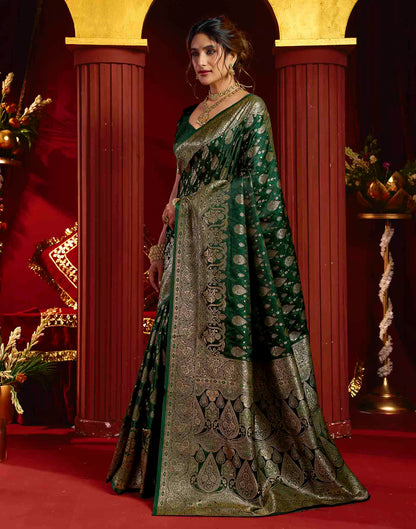 Dark Green Silk Woven Banarasi Saree