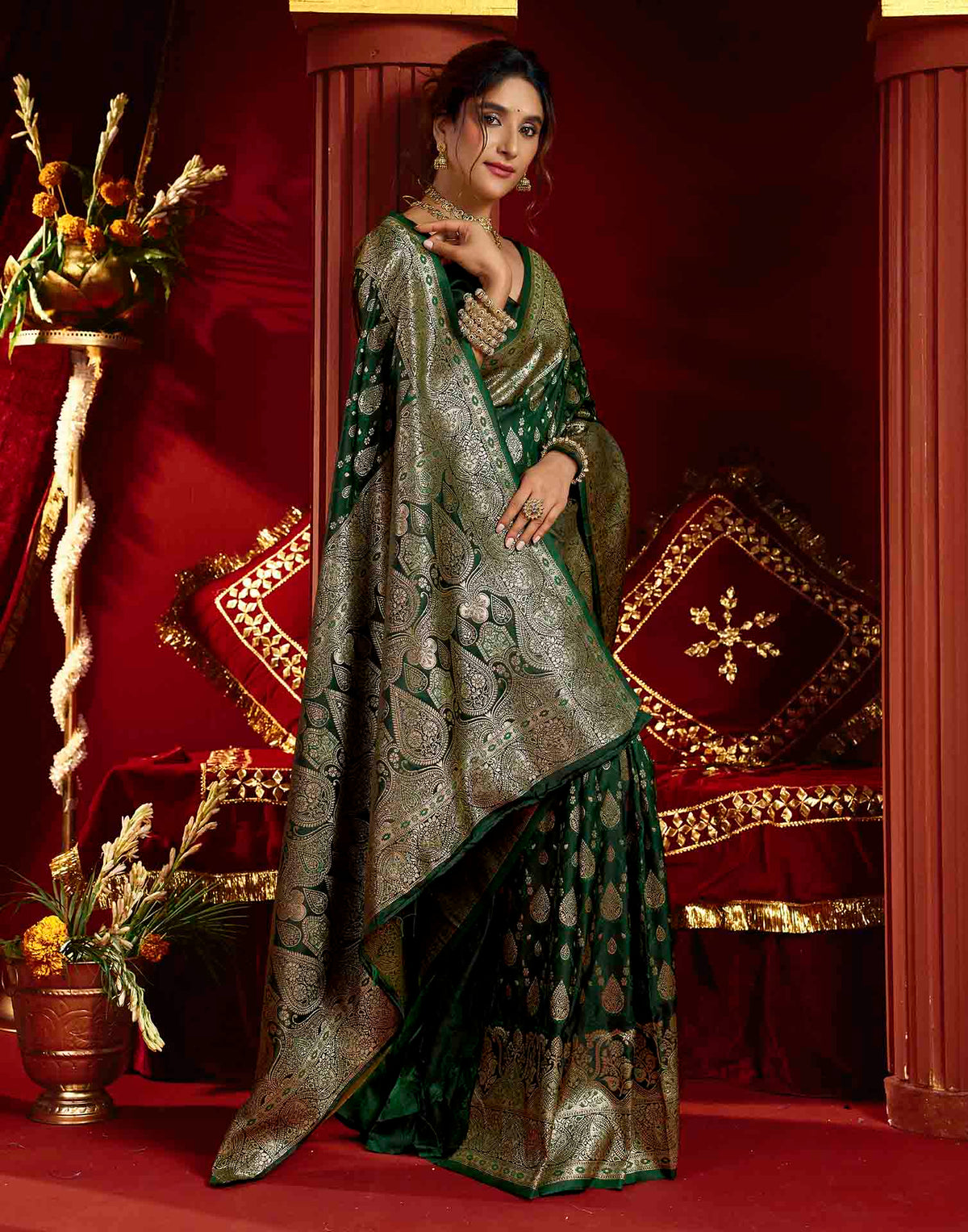 Dark Green Silk Woven Banarasi Saree
