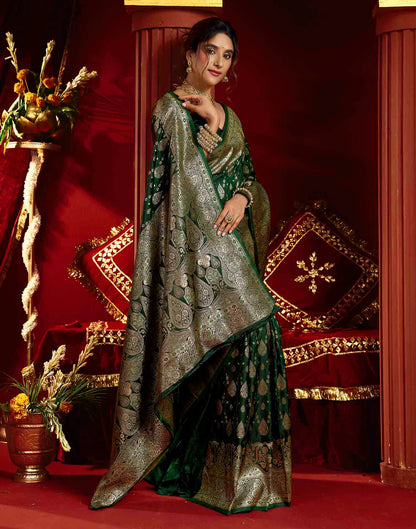 Dark Green Silk Woven Banarasi Saree